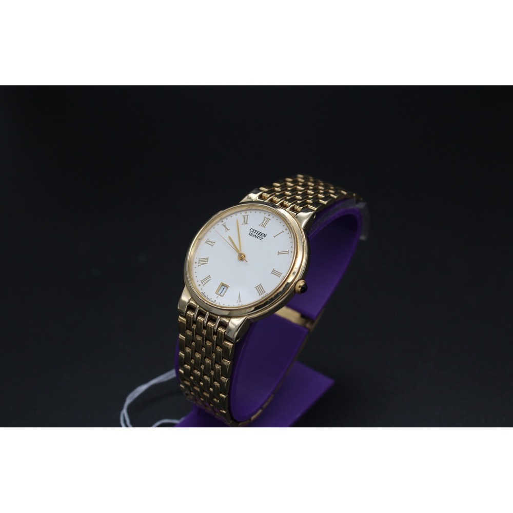 Citizen Quartz Mens Gold Tone Roman Numeral Date Dress Watch 5510-G18548 SMW